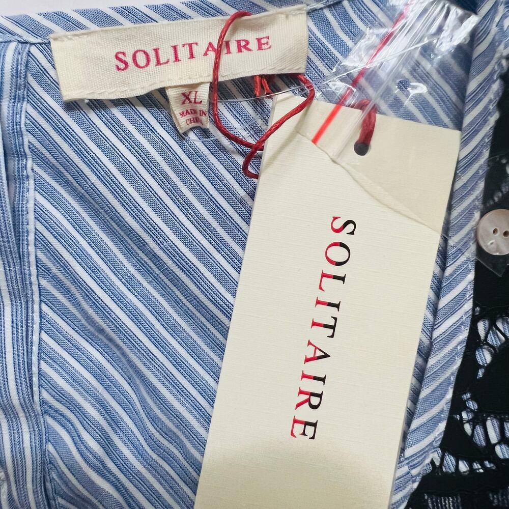 Solitaire Striped Lace Detail Long Sleeve Top Size XL Blue Black NWT - Picture 3 of 7